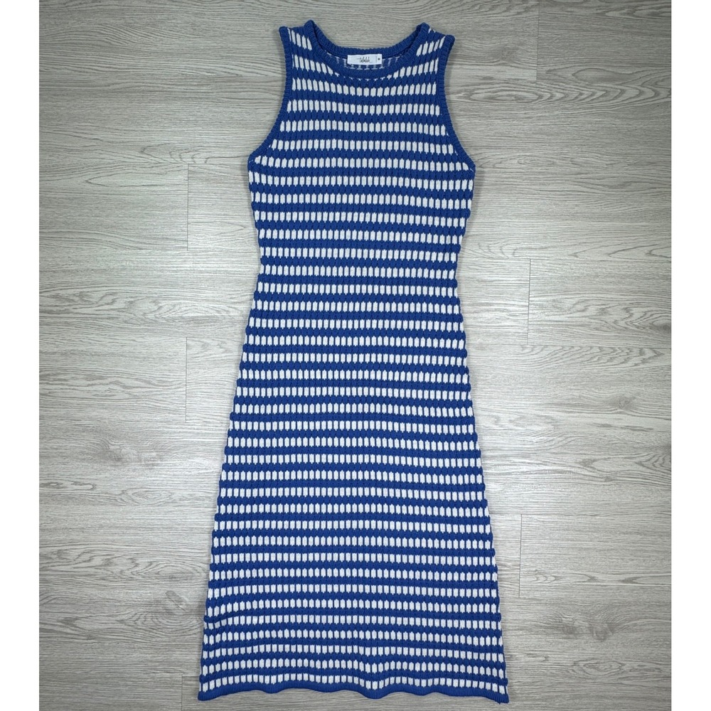 Talulah Womens Knit Sleeveless Midi Dress Geometric Blue White Medium Boho